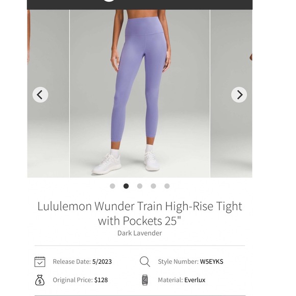 Lululemon Wunder Train High Rise Leggings Periwinkle Purple Pockets Size 8 - Picture 8 of 8